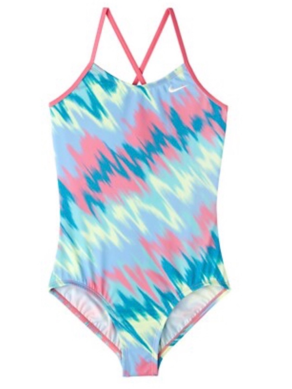 Nike Girls' Light Blue Pink Teal Tie-Dye One-Piece Swimsuit